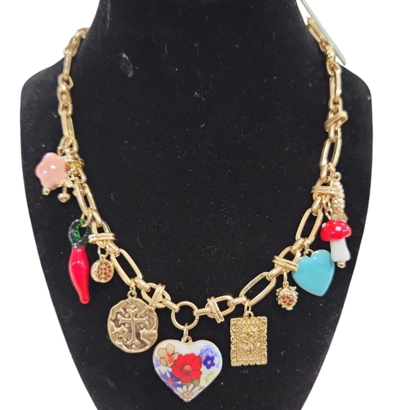 🔹️ Atterri🔹️ Gold Charm 16" Cubic Zirconia Necklace with Colorful Accents ✨️💙 - Picture 1 of 7